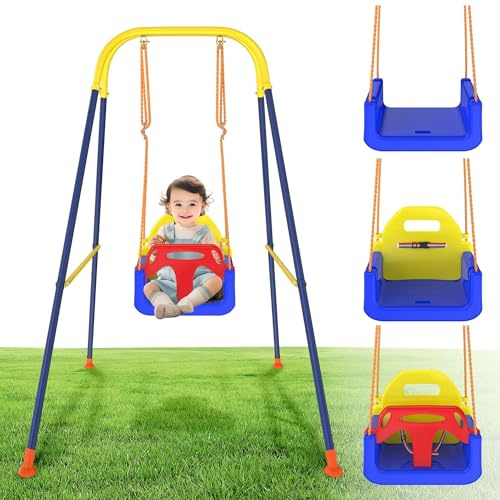 UISEBRT 3 in 1 Babyschaukel mit Rückenlehne und Anschnallgurt Indoor & Outdoor, Baby Schaukel Schaukelsitz Kinderschaukel Abnehmbar, für 6 Monate und älter, Mitwachsend Baby belastbar bis 90 kg