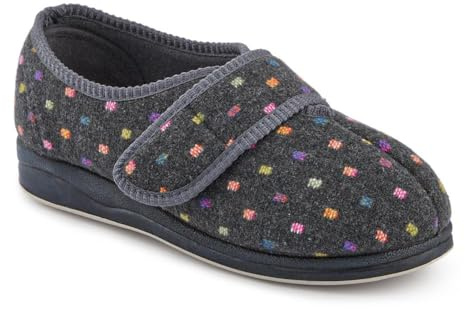 EasyFit Extra-Wide Touch-Fasten Slippers - Dark Grey Size 6