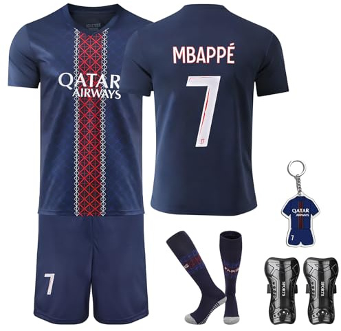 Czzovos Fußballtrikot für Kinder 25/26 – Nr.7 Fußballtrikot Set mit T-Shirt, Shorts, Socken & Knieschützern, Trikot für Jungen und Mädchen(Größe 24)