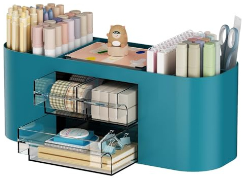Marbrasse Schreibtisch Organizer mit 3 Schubladen,Multifunktionaler Stiftehalter,Schreibtischzubehör & Ablage mit 7 Fächern für Haus,Schule,Klassenzimmer (Dunkelgrün)