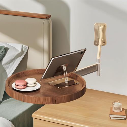 Cafusesdd Wandklapptisch, ausziehbarer Klapptisch, Wandmontage, 720° frei verstellbares schwebendes Tablett, runde Klapptischwand für Schlafzimmer, Wohnzimmer(Walnut)