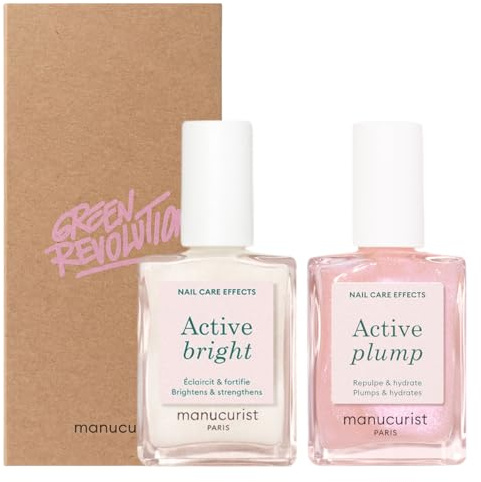 Manucurist Active Icons Duo Nagellack Set | Active Bright und Active Plump Nagellacke – Nagelhärter – Aufhellender Behandlungslack & Pflege – Geschenkset Frauen
