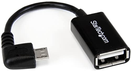 StarTech.com Cavo Adattatore micro USB a USB femmina angolato a destra OTG da viaggio, Connettore a 90 gradi da 12 cm M/F, Nero
