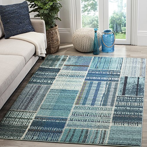 SAFAVIEH Monaco Collection Area Rug - 5'1 x 7'7, Multi, Modern Patchwork Distressed Design, Non-Shedding & Easy Care, Ideal for High Traffic Areas in Living Room, Bedroom (MNC215F)