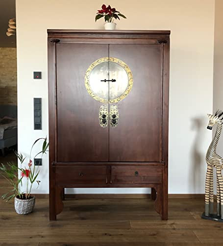 OPIUM OUTLET Chinesischer Hochzeitsschrank asiatischer Kleider-Schrank Kommode Möbel China Vintage Shabby orientalisch Natur braun