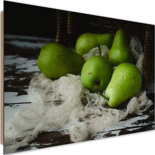 Feeby Deco Panel Birnen Bild Kunstdruck modern Obst Küche Grün 90x60 cm