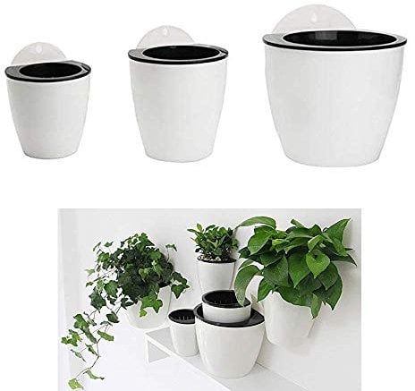 HPiano Vasi da fiori appesi in plastica Set da 3 appesi Assorbimento automatico dell'acqua Secchio di fiori Balcone Recinzione Ornamenti da giardino di casa, Fioriere da appendere a parete