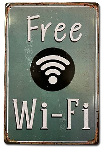 Chapa Wifi Gratis. Cartel Wifi Vintage de Metal con Relieve. Placa decorativa para Bar, Cafetería, Restaurante, Cervecería, o Casa. Medidas 20x30 cm.