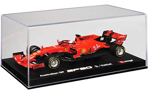 Ferrari SF90 Nr 5 Sebastian Vettel Saison 2019 Matt Rot mit Sockel und Vitrine 1/43 Burago Modell Auto mit individiuellem Wunschkennzeichen