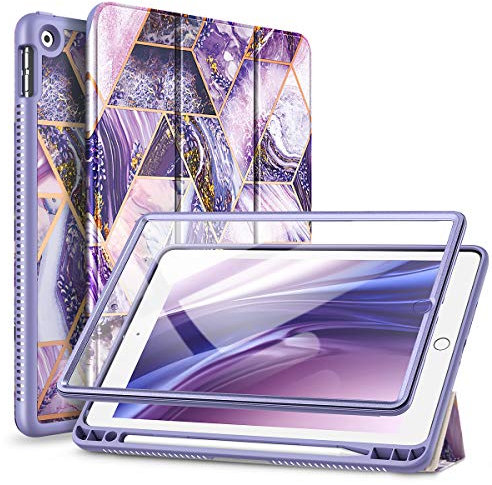 SURITCH Hülle für iPad 10,2 Hülle (iPad 9./8./7. Generation) Schutzhülle mit Eingebaut Displayschutz und Pencil Halter Case mit Ständer Funktion und Auto Schlafen/Wachen für iPad 10.2 Zoll - Lila