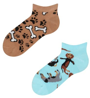 Dedoles Unisex Socks Cotton Funny Designs Football Bicycle Horses Plants Firefighter Gift Mismatched, color: Blue, design: Sausage Dog (ankle socks), size: 2-4 Years