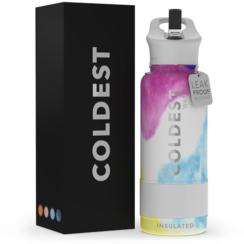 Coldest Insulated Water Bottle with Straw Lid - Stainless Steel Metal Thermos for Men and Women (Dye Clouds, 32 oz)