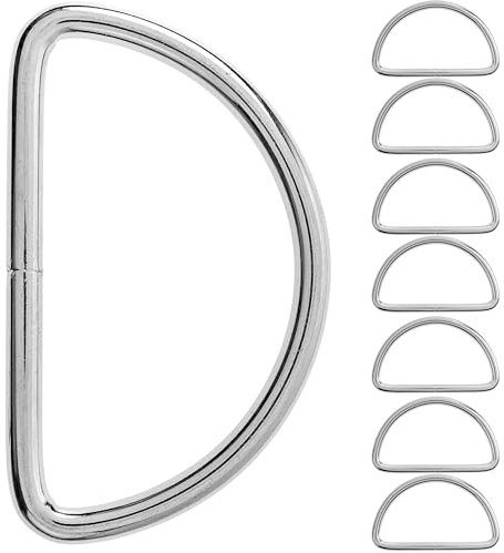 D-Ringe aus Metall, 8 Stück, für 38 mm breite Gurtbänder, Silber-farben, 4 mm starker Ring, nicht verschweißte D Ring Öffnung, halbrunder Metallring aus vernickeltem Stahl, DRing Schnalle DIY, Gurte