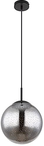 Hängeleuchte Kugel schwarz Pendelleuchte Esstisch Rauchglas Hängelampe Glas Retro, Höhenverstellbar, Sternen-Effekt, 1x E27 Fassung, DxH 25x120 cm