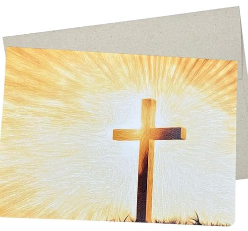 Christliche Grußkarte mit Kreuz (17,8 x 12,7 cm und leere Innenseite für alle Gelegenheiten), religiöse und spirituelle Schlichtheit mit einem Holzkreuz in der Sonne – 285