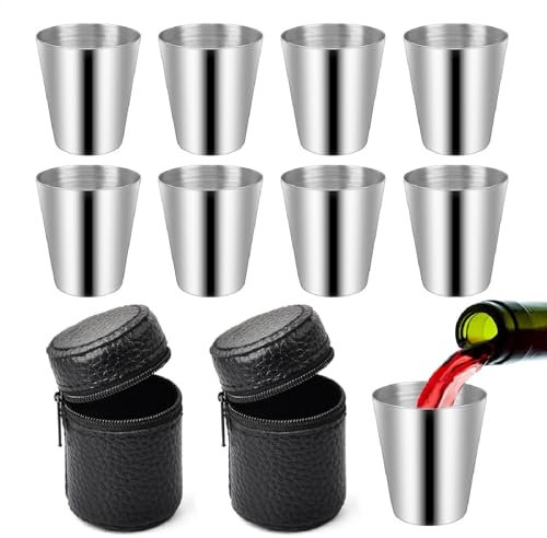 Kiuiom Verre à Shoot en Acier Inoxyadable, Gobelet à Shoot en Acier Inoxyadable, Verres à Shot pour Voyage Camping, 8PCS 30ML Mini Camping Verres à Liqueur Tasses à Boire Empilables
