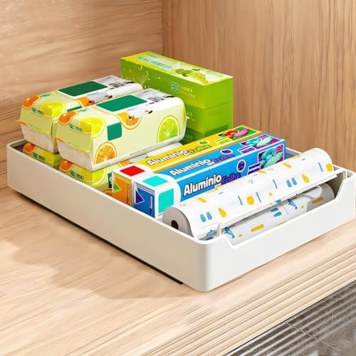 Ausziehbare Schublade Küche Teleskopschublade,Ausziehbarer Schrank Organizer Pull Out Cabinet Organizer Schublade mit Griff,Slide Out Drawer Küchenschrank Auszug Nachrüsten Schubladen (Weiß, 25cm)