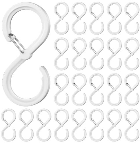 Jostift 24 Stück S Haken, Haken zum Einhängen, Anti-Drop Aufhänger Aufhängehaken Haken mit Sicherheitsschnalle für Kleiderstange S Haken Klein für Küche Badezimmer Schlafzimmer Büro Garten(Weiß)
