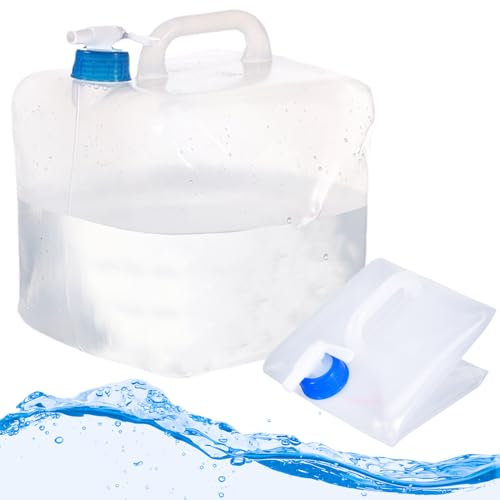 PIWOSGOL Bidon d'eau Pliable, 5L Jerrican Eau Pliant, Réservoir d'eau avec Robinet de Fermeture & Poignée de Transport, Grande Capacité Bidon d'eau Pliable pour Camping en Plein air Randonnée