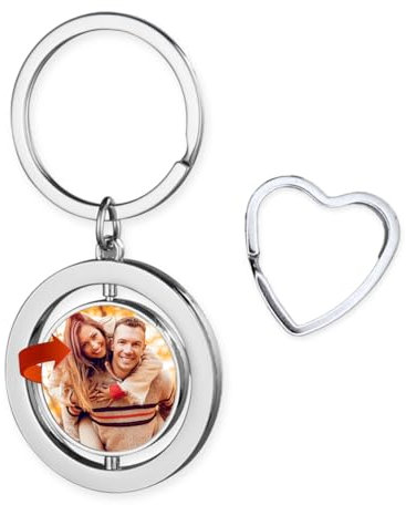 Schlüsselgeschenke Drehbarer personalisierter Foto-Schlüsselanhänger mit Geschenkverpackung und Schlüsselring, Doppelseitig, Personalisiertes Geschenk Fotogeschenk, Personalisiertes Geschenk