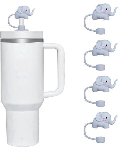 4Pcs Elephant Straw Cover for Stanley 40&30 Oz Cup, 10mm Silicone Straw Covers Cap for Stanley Cup Accessories, Cute Straw Topper, Straw Cap Stopper for Reusable Straws Tip Lids(JLY244)