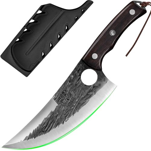 FULLHI Cuchillo de carnicero con funda, cuchillo de chef Tang serbio, cuchillo para verduras con cuchilla de acero al carbono para