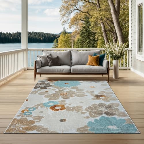 the carpet Porto Teppich Wohnzimmer, Outdoor geeignet, robust, modern und hochwertig, Wetterfest und UV-beständig, Ideal für Balkon, Terrasse, Küche und Esszimmer, Multi-1, 120 x 160 cm