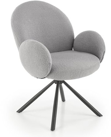 Design Esszimmerstuhl STH-444 180 Grad drehbar Teddy Stoff Stuhl, Farbe:Grau (Teddy-Stoff)