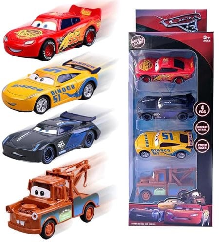 Dhqkqg Voiture Cars, 4 Pièces Voitures Miniatures en Métal Chelle 1/64ème,Enfants Jouets Véhicules, Mini Voitures à Tirer,Mini Modèles De Voiture Cars Autos comme Cadeaux Anniversaire,3 Ans et Plus