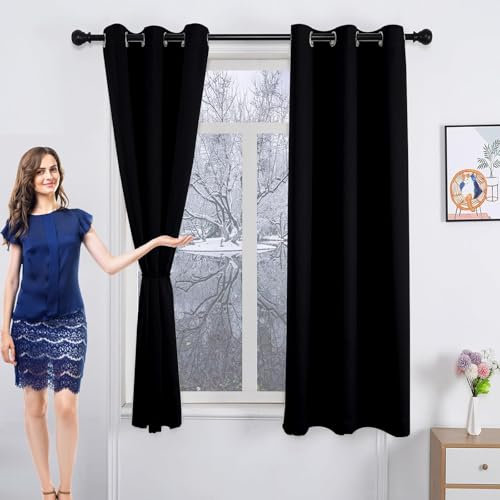 GAIFNAG Gardinen Blickdichte Vorhänge 180 x 70 cm Blickdicht Abdunkelnd, Größe Und Farbe Wählbar Modern Schlaufenschal, Balkontür Gardine für Hochzeit Fenster Wohnzimmer, Schwarz