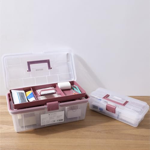 Navaris Caisse a Outil Vide - 2x Boite a Outils Grande et Petite pour Rangement des Outils de Bricolage Peche Electricien Mecanicien Menuisier - Boîte à Outil en Plastique Rose
