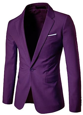Blazer casual da uomo slim fit – blazer da uomo da matrimonio da uomo blazer business outwear top slim con tasca da uomo con un bottone giacche da uomo tinta unita giacca monopetto blazer, Viola,
