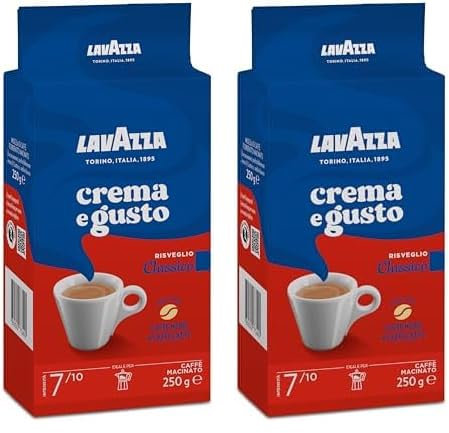 Lavazza, Crema e Gusto Classico, Café Molido Natural, 4 x 250 g, para Cafetera Italiana, de Filtro y Francesa, con Notas de Especias, Arábica y Robusta, Intensidad 7, Tueste Oscuro, Amazon Exclusive