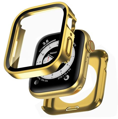 Kawoco 2 in 1 Wasserdichtes Hülle für Apple Watch Series 6/5/4/SE/SE2 40mm mit Eingebaut Kratzfest Gehärtetes Glas Schutzfolie, HD Hochempfindliche Schutzhülle für iwatch 40mm, Gold