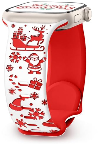 Christmas Gifts Compatible with Christmas Apple Watch Bands for Women 42mm(Series 11/10) 41mm 40mm 38mm, Adjustable Soft Silicone Santa Claus Snowflake for Apple Watch SE Band Series 11 10 9 8 7 6 5 4