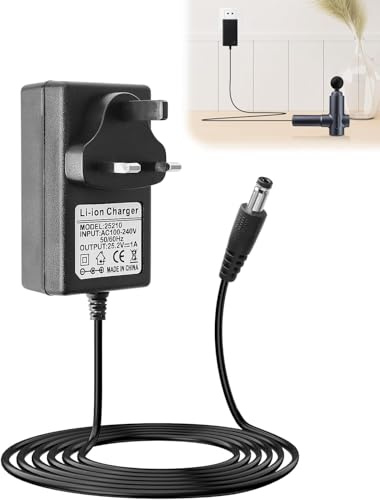 Massage Gun Charger Adapter, 25.2V 1A Electric Massagers Battery Cable | Universal UK Replacement Charging Power Supply with LED Indicator (25.2W)