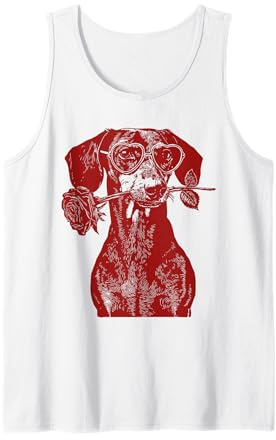 Valentine Teckel avec cœur Lunettes de Soleil Motif Chien Saucisse Floral Débardeur