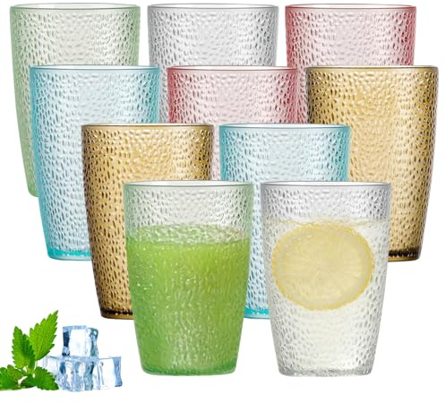 Vegena 10 Pack Plastic Tumblers, 380ml Plastic Cups Reusable, Unbreakable Drinking Glasses, Colorful Stackable Cups for Home, Camping, Party & Outdoor Use