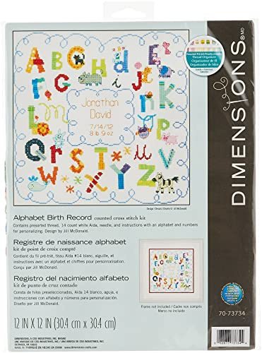 DIMENSIONS 70-73734 B/REC ALAPHABET, Fabric, White, Pastels, 12” x 12”