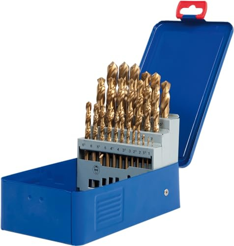 SW-Stahl 80525L HSS-G Spiralbohrer-Satz TiN, 25-teilig, 1-13 mm | Bohrersatz aus titannitriertem HSS-Stahl nach DIN 338, 118 Grad Spitzenwinkel, Kreuzanschliff in Stahlblechkassette
