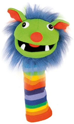 The Puppet Company Rainbow Sockette - Colourful, Eco-Friendly Hand Puppet with Bright Stripes, Blue Fur Mane & Fun Features - Interactive Play for Kids & Adults - Made from Recycled Materials - 38cm