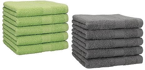 Betz 10 Stück Gästehandtücher Premium 100% Baumwolle Gästetuch-Set 30x50 cm Farbe apfelgrün und anthrazit