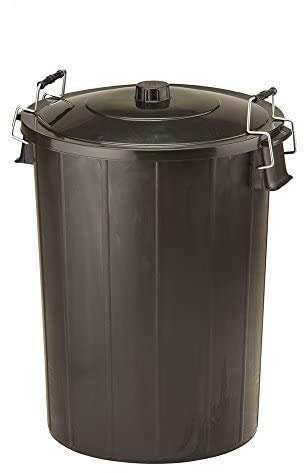 80L Litre Black Plastic Kitchen & Garden Rubbish Outdoor Waste Bin | Clip on Lid to keep odours out and pests away by Strata
