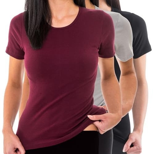 HERMKO 1800 3er Pack Damen Kurzarm Unterhemd aus 100% Bio-Baumwolle,Größe:40/42 (M);Farbe:Mix s/b/g