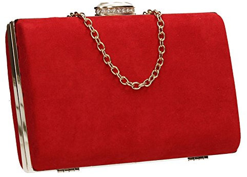 SwankySwans Surrey Suedette Velvet Womens Elegant Ladies Party Prom Wedding Bridal Box Clutch Bags - Red One Size