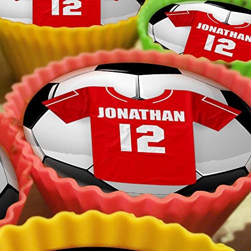 Football Club Shirt United City Villa - Shirt 1-20 x 5cm Personalised Edible Cupcake Toppers on Premium Icing