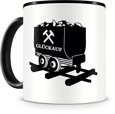 Samunshi® Glück Auf Lore Tasse Kaffeetasse Teetasse Kaffeepott Kaffeebecher Becher H:95mm/D:82mm schwarz