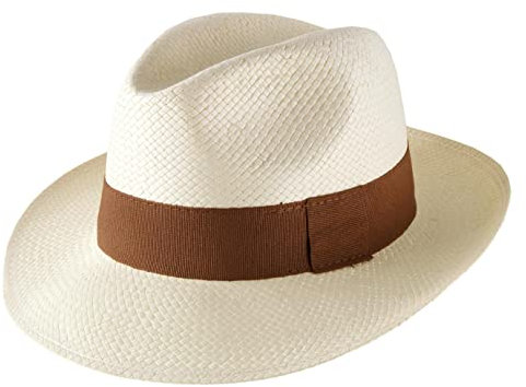 Classic Italy - Chapeau Panama Paille Homme ou Femme Classic Paille Large - Taille 55 cm - Creme-Marron