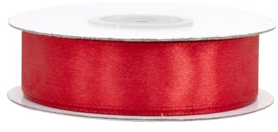 Satinband 18mm x 25m Rolle - FARBAUSWAHL in 3/6/12/18/25/38/50/75/100mm - farbecht & waschbar - Schleifenband für Hochzeit - Geschenkband zum Verpacken Dekorieren Basteln - Rot