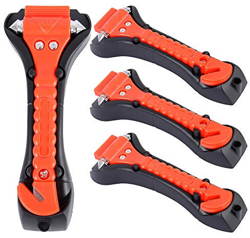 Jetcloud Lot de 4 Marteaux de sécurité antidérapants, marteaux brise-vitres, marteaux coupe-ceintures de sécurité, pour voitures, kit de survie d’urgence